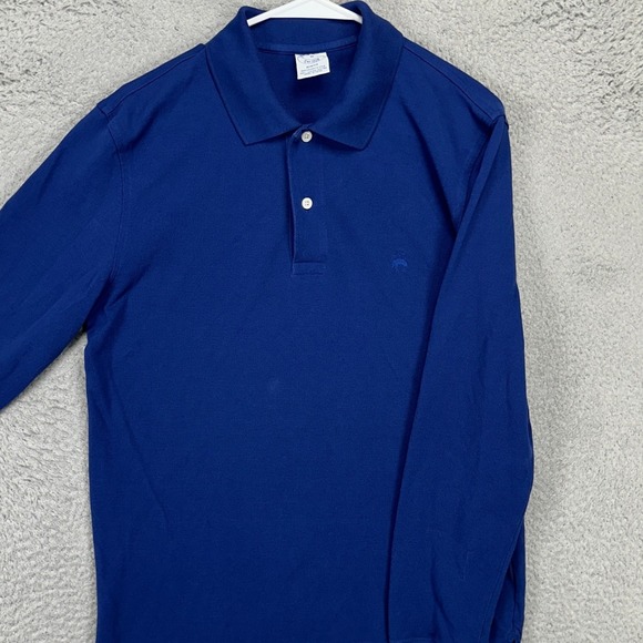 Brooks Brothers Mens Performance Polo Shirt Medium Blue Long Sleeve Rugby Slim